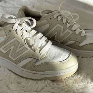 New Balance Big Kids Beige and White Sneakers